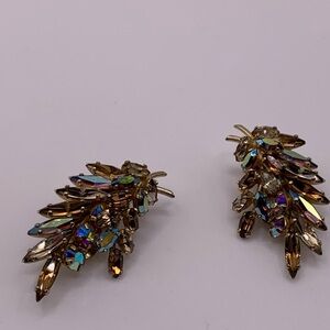 Sherman gold tone smoky and AB crystal clip earrings